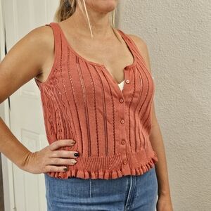 1/2 OFF Womens  American Eagle Button Up Coral Tank Top Large Hippe Knit Comfy.